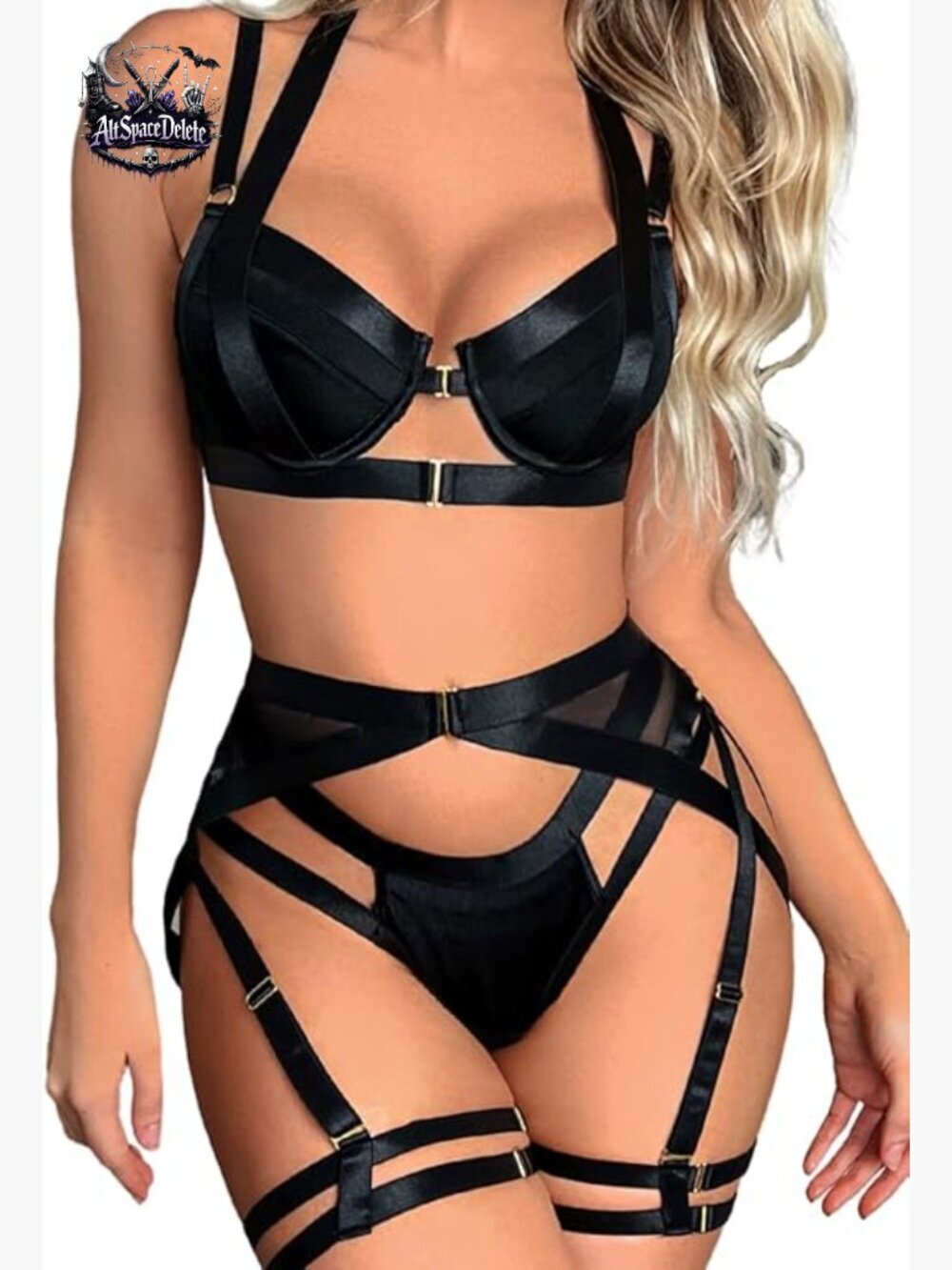 Adjustable Strappy Harness Lingerie Set with Underwire Racerback